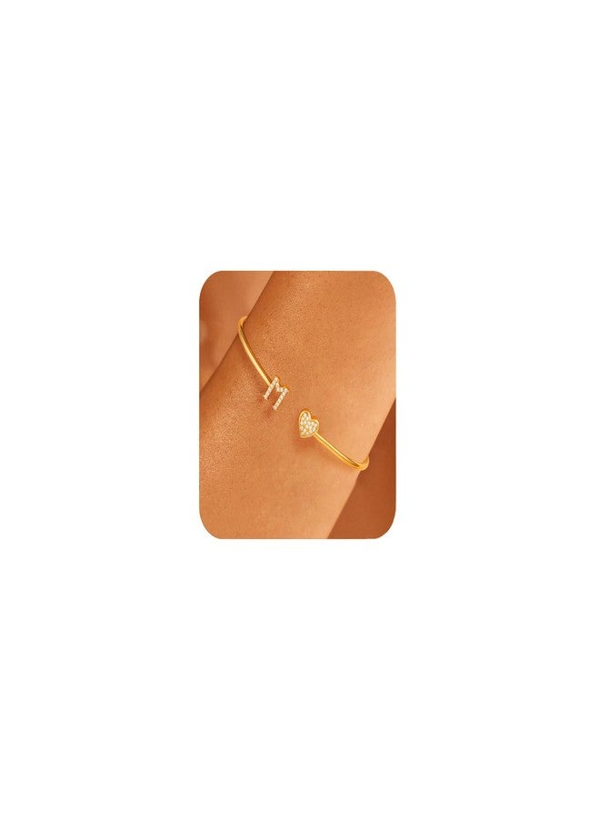 Honsny Gold Initial Bracelets for Women 18K Gold Plated Initial Heart Cuff Bangle Bracelets for Women Non Tarnish Dainty Cute Gold Initial Bracelets for Women Teen Bridesmaid Trendy Gifts Jewelry - Image 1